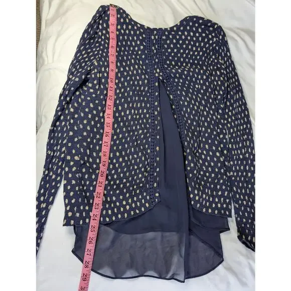 Lucky Brand Navy Polka Dot Layered Top Sweater Tank Twofer Medium Casual - Picture 8 of 8